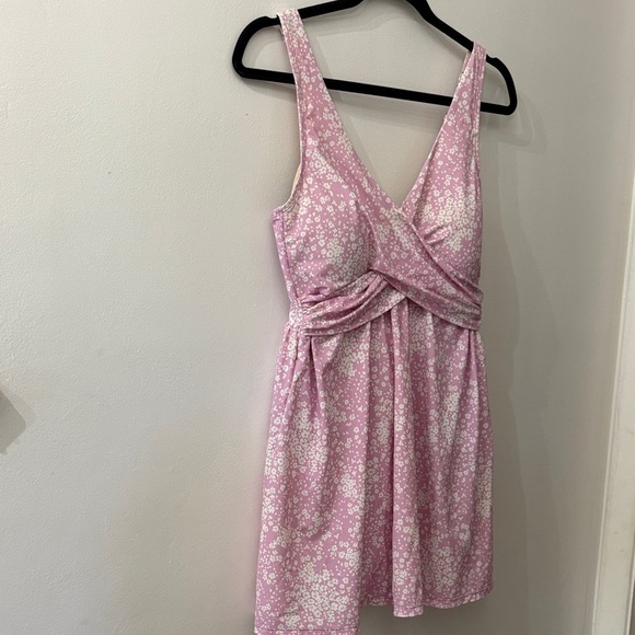 Lands' End Pink Floral Mini Dress swimsuit - size 10 - padded bra - Picture 1 of 7